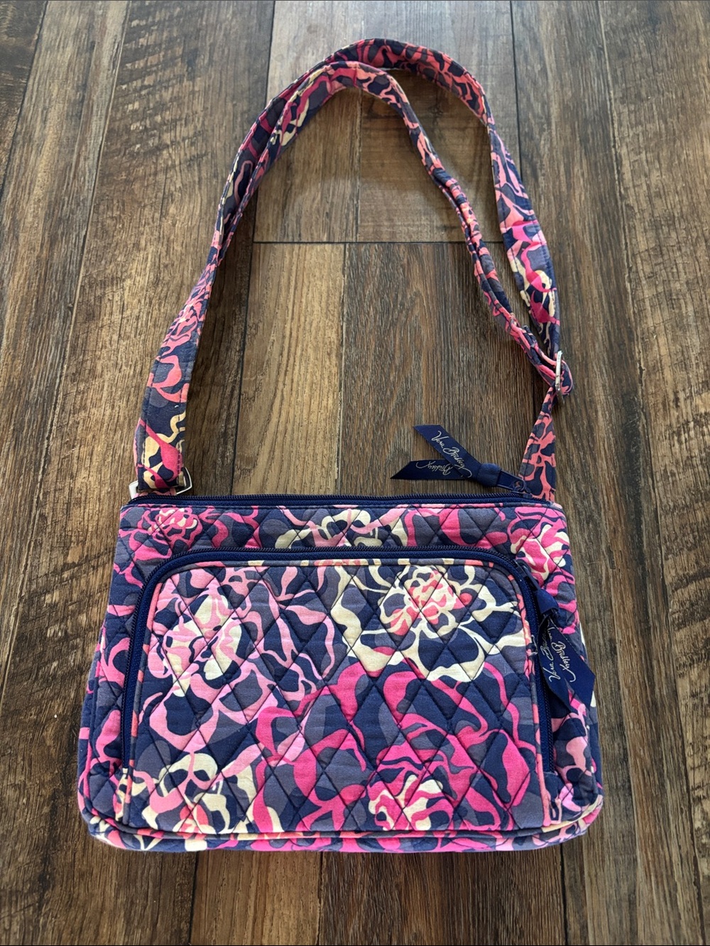 Vera Bradley Quilted Floral Crossbody Shoulder Bag - Navy & Pink